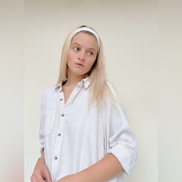 White & Tan Striped Button Down - Picture 3 of 3